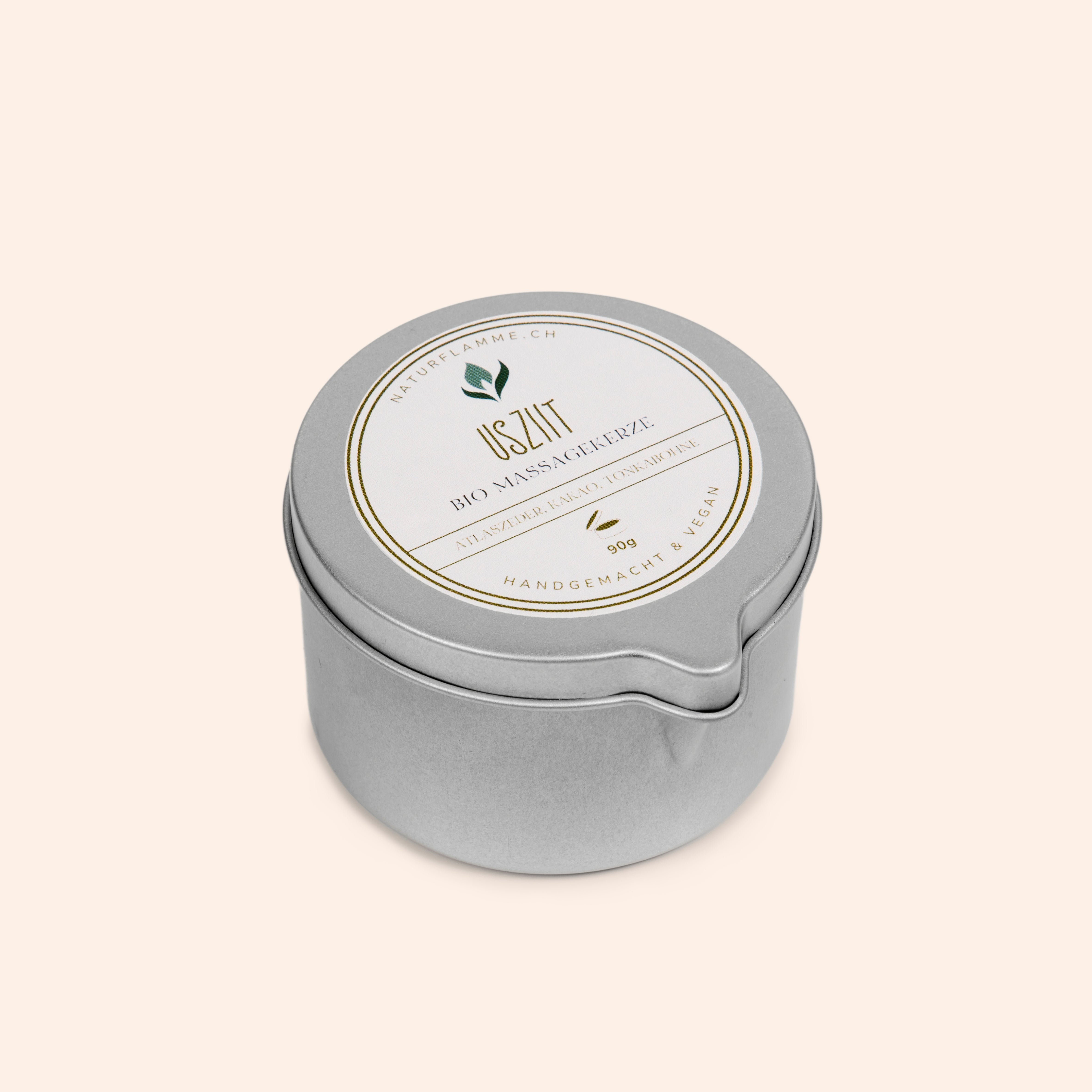 Bio Massagekerze «Usziit» Atlaszeder, Kakao & Tonkabohne – Naturflamme