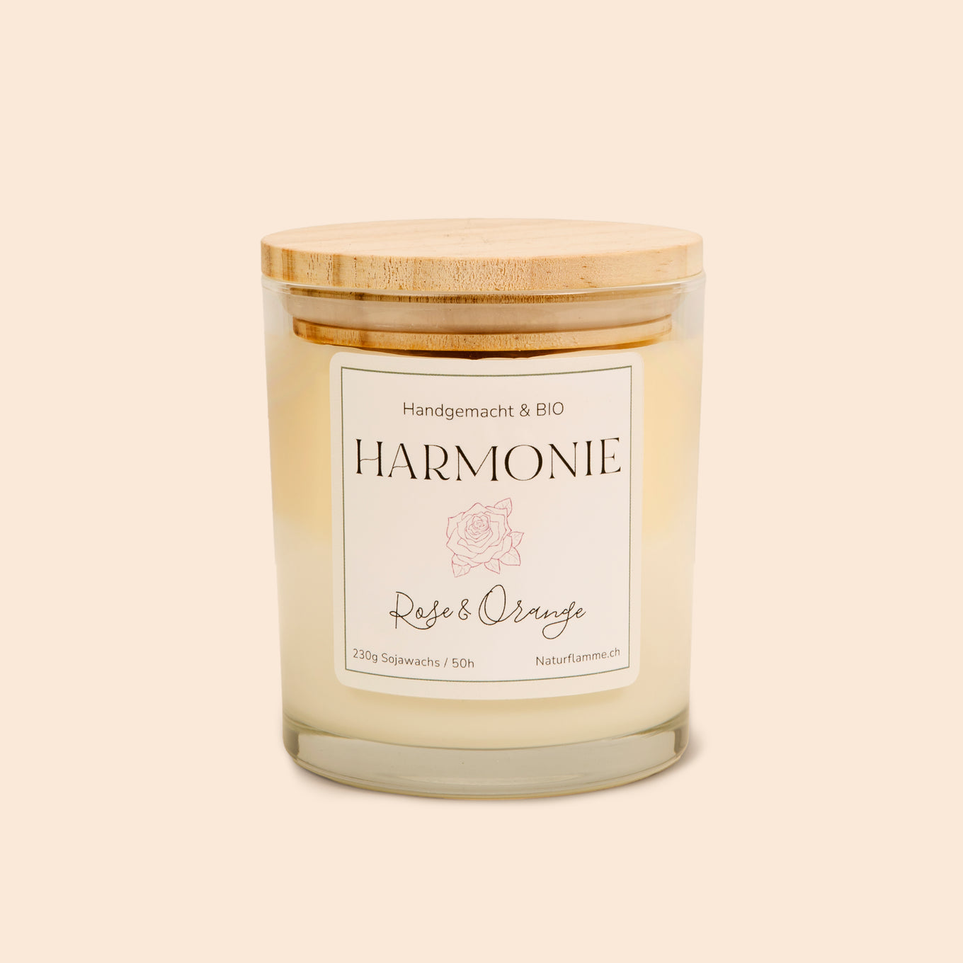 Zweifarbige Duftkerze «Harmonie» Rose & Orange Bio