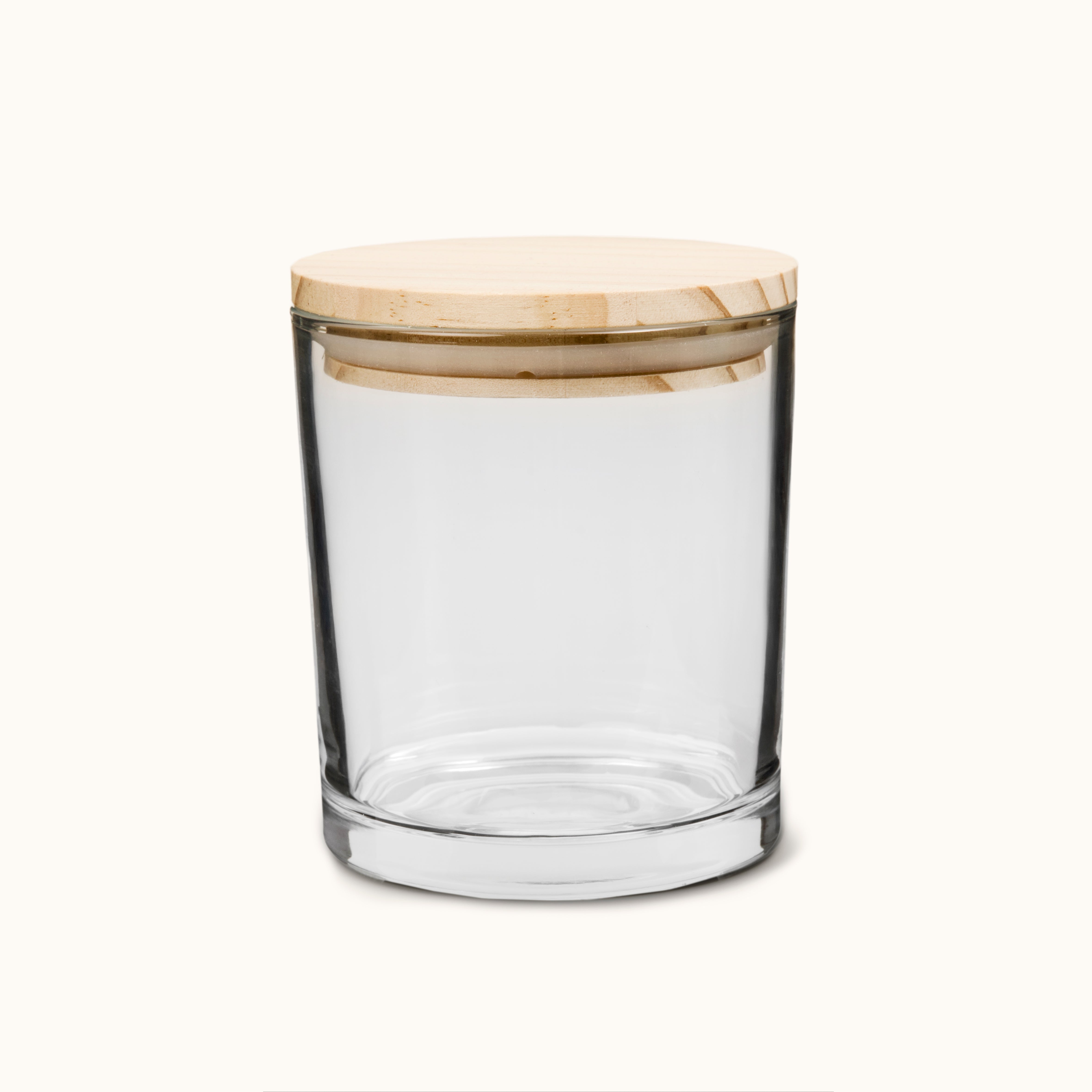 Kerzenglas klar 300ml, inkl. Holzdeckel – Naturflamme
