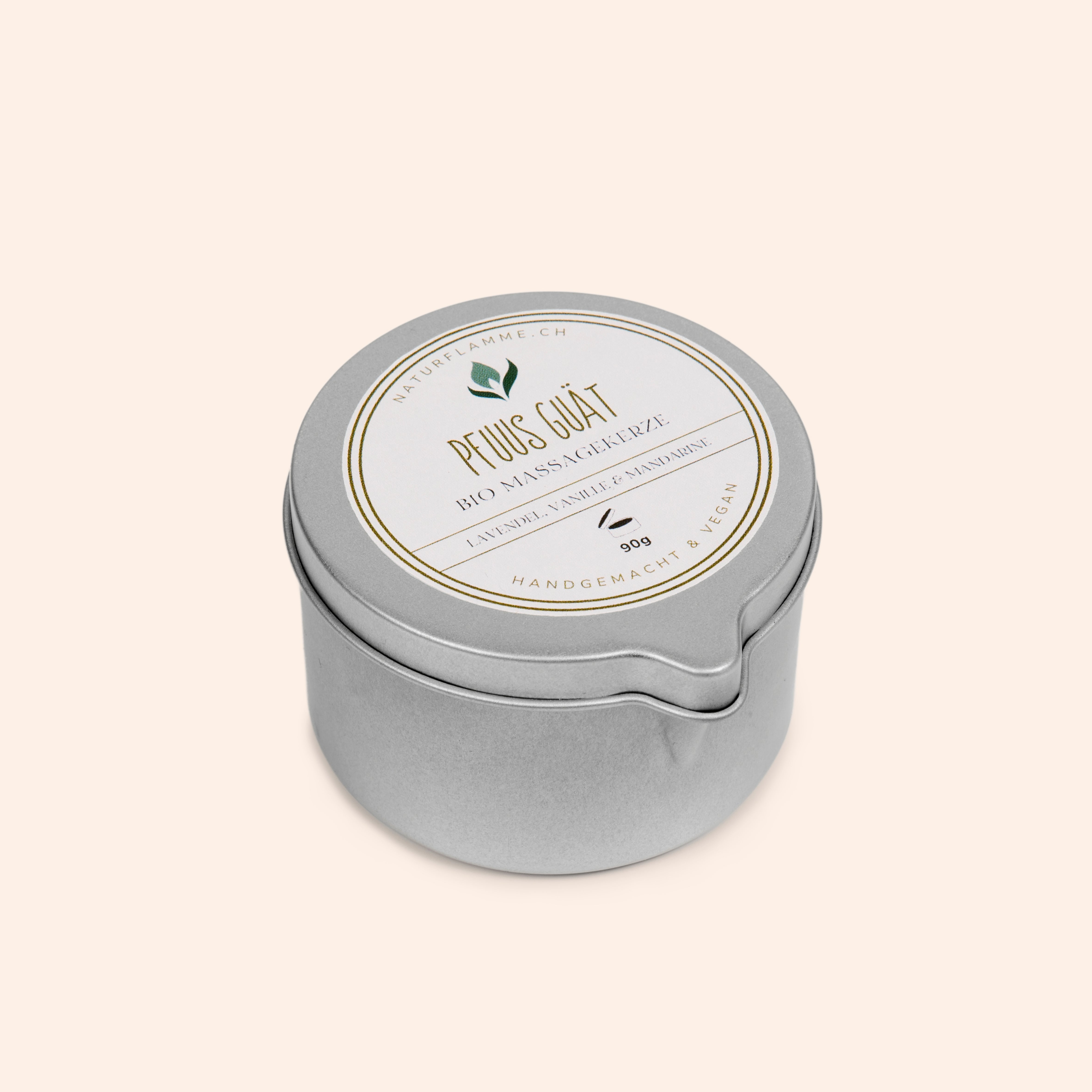 Massagekerze "Pfuus Guät" Lavendel, Vanille & Mandarine Bio