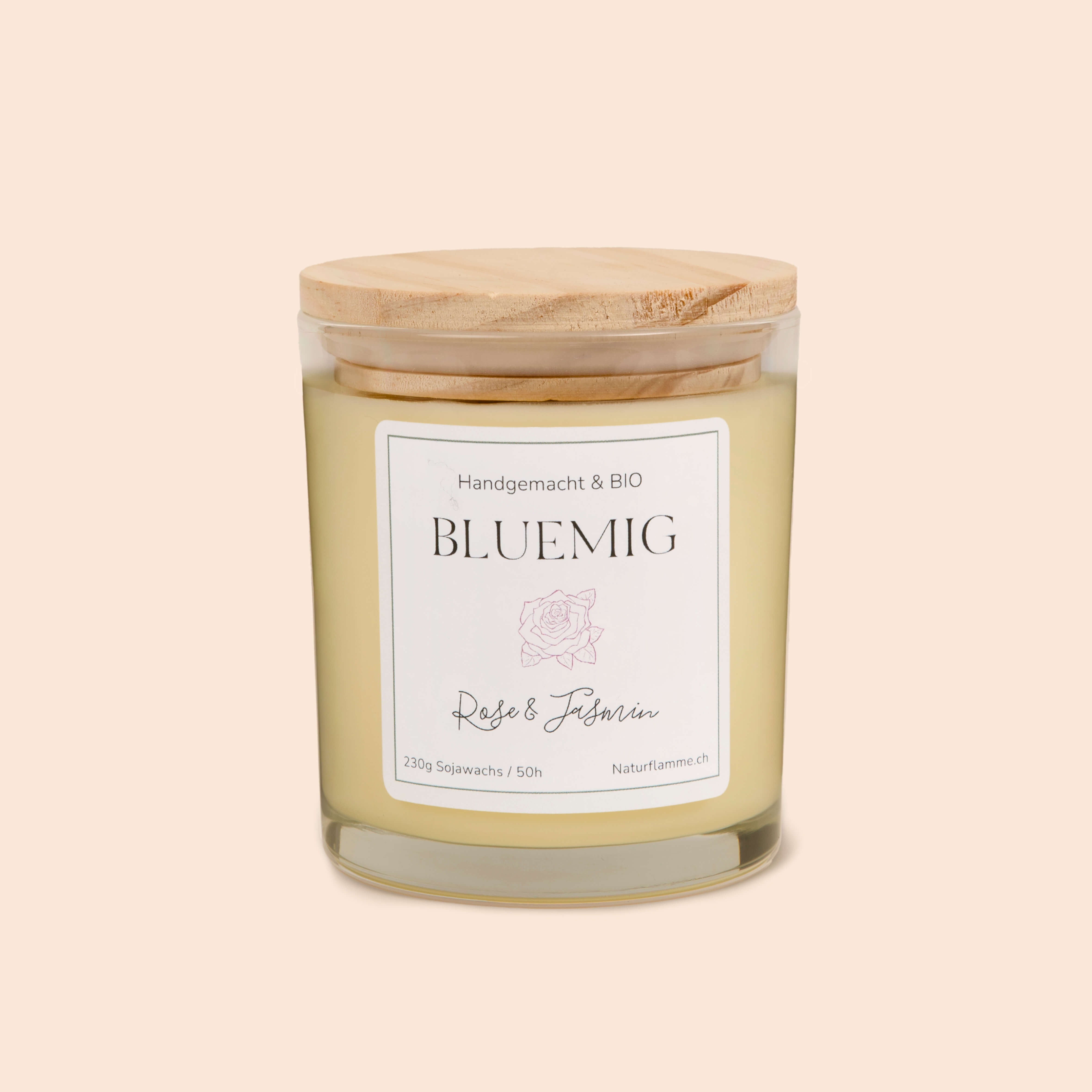 Blumenkerze "Bluemig" Rose & Jasmin Bio