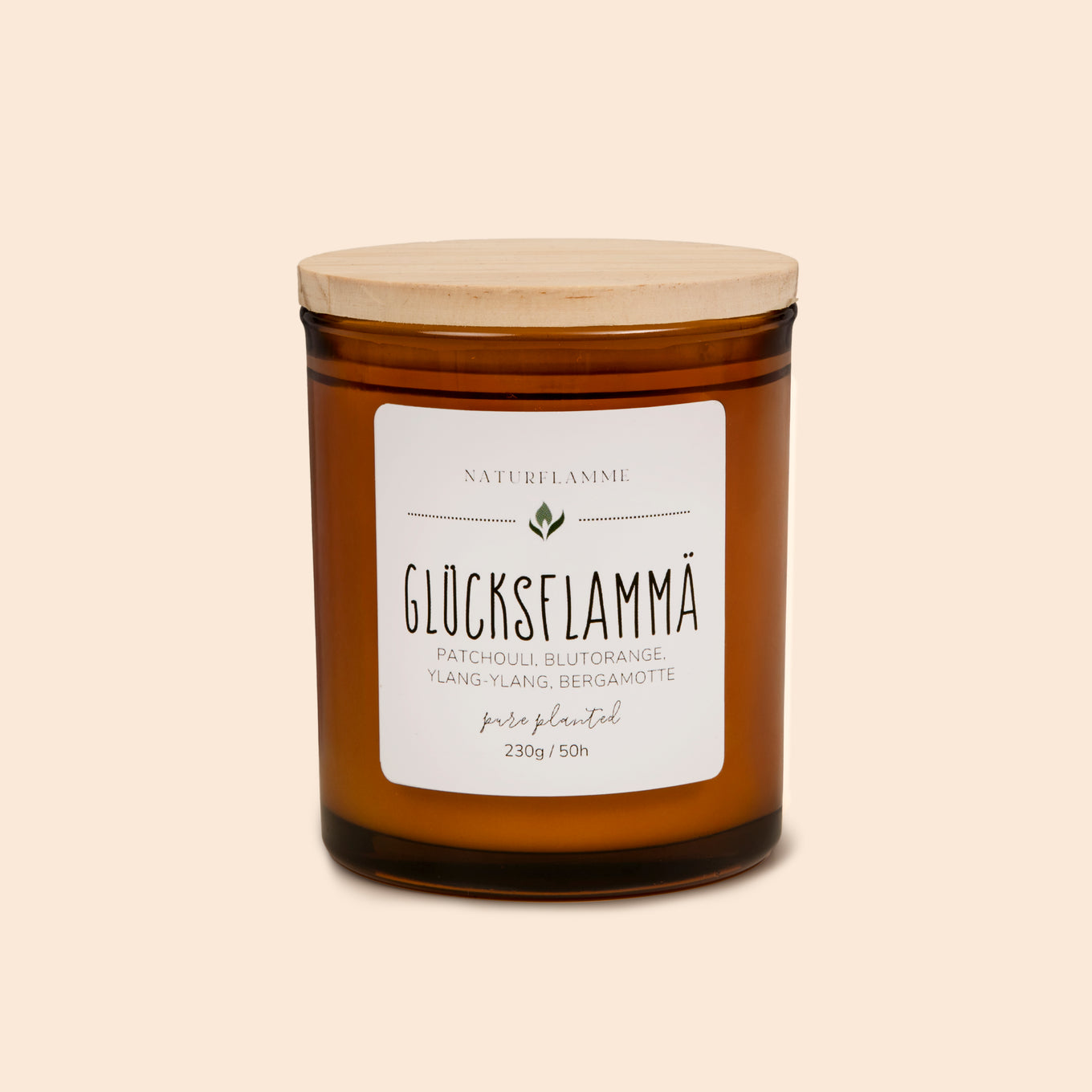 Glückskerze "Glücksflammä" Patchouli, Ylang-Ylang, Blutorange & Bergamotte Bio