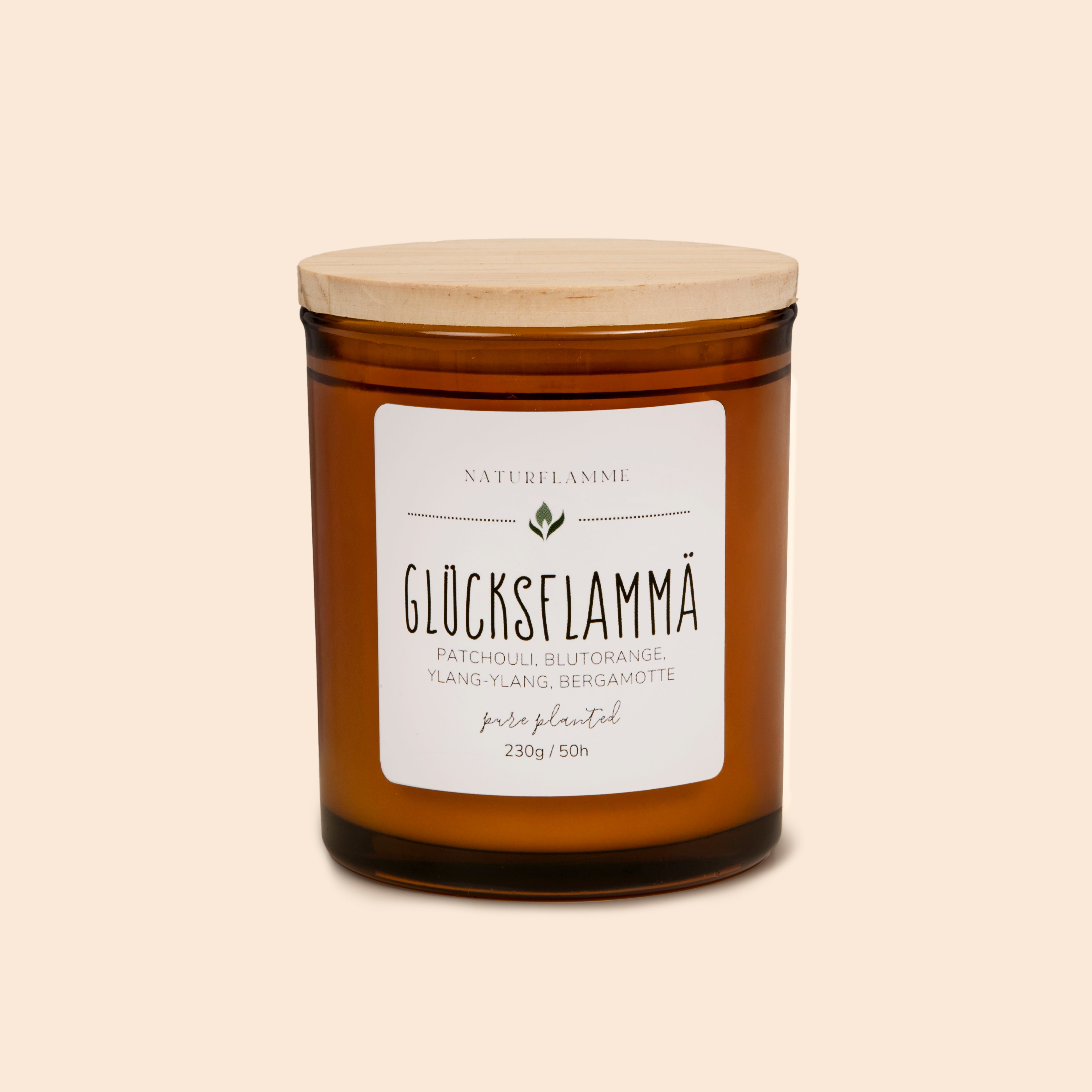 Glückskerze "Glücksflammä" Patchouli, Ylang-Ylang, Blutorange & Bergamotte Bio