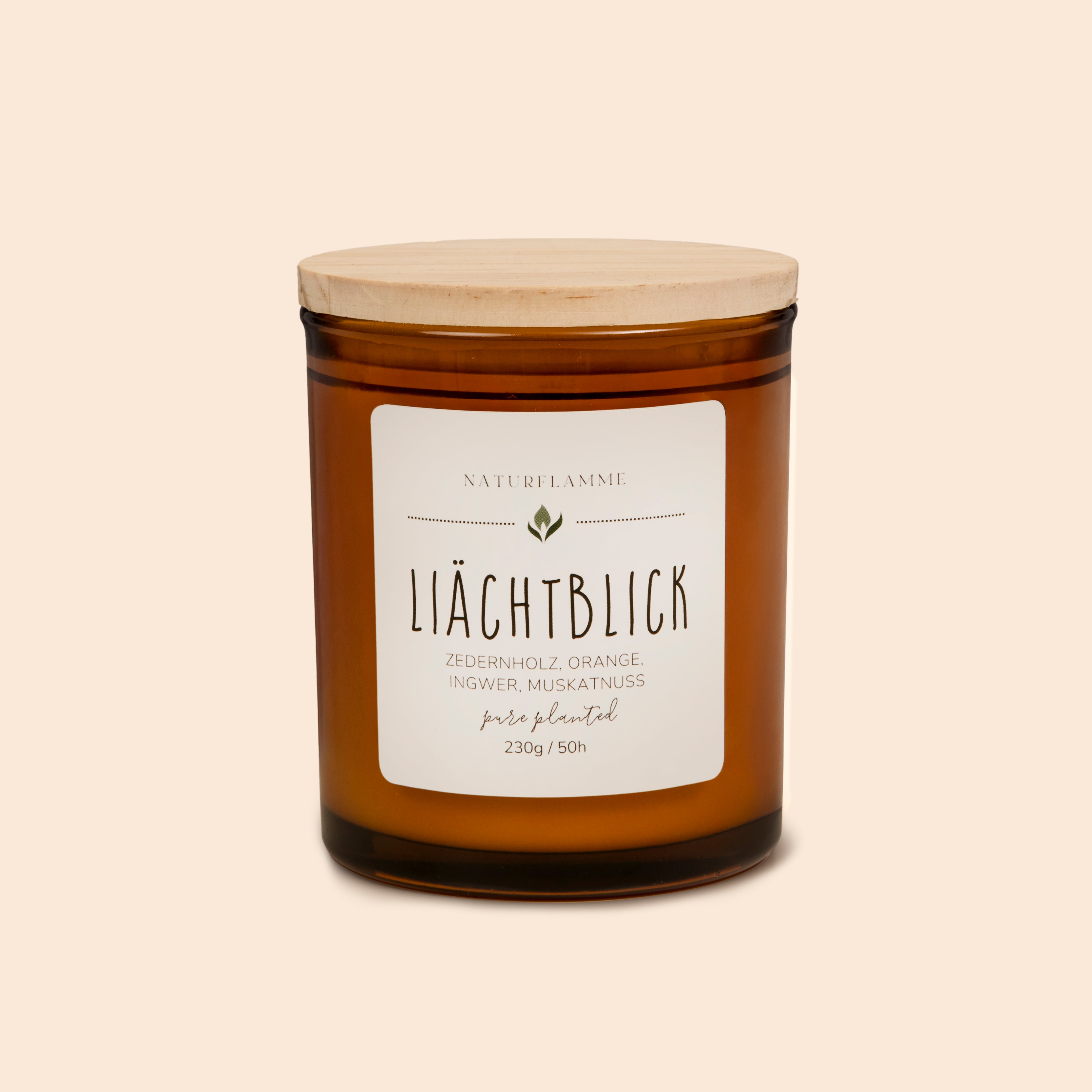 Kraftkerze "Liächtblick" Zedernholz, Orange, Ingwer & Muskatnuss Bio