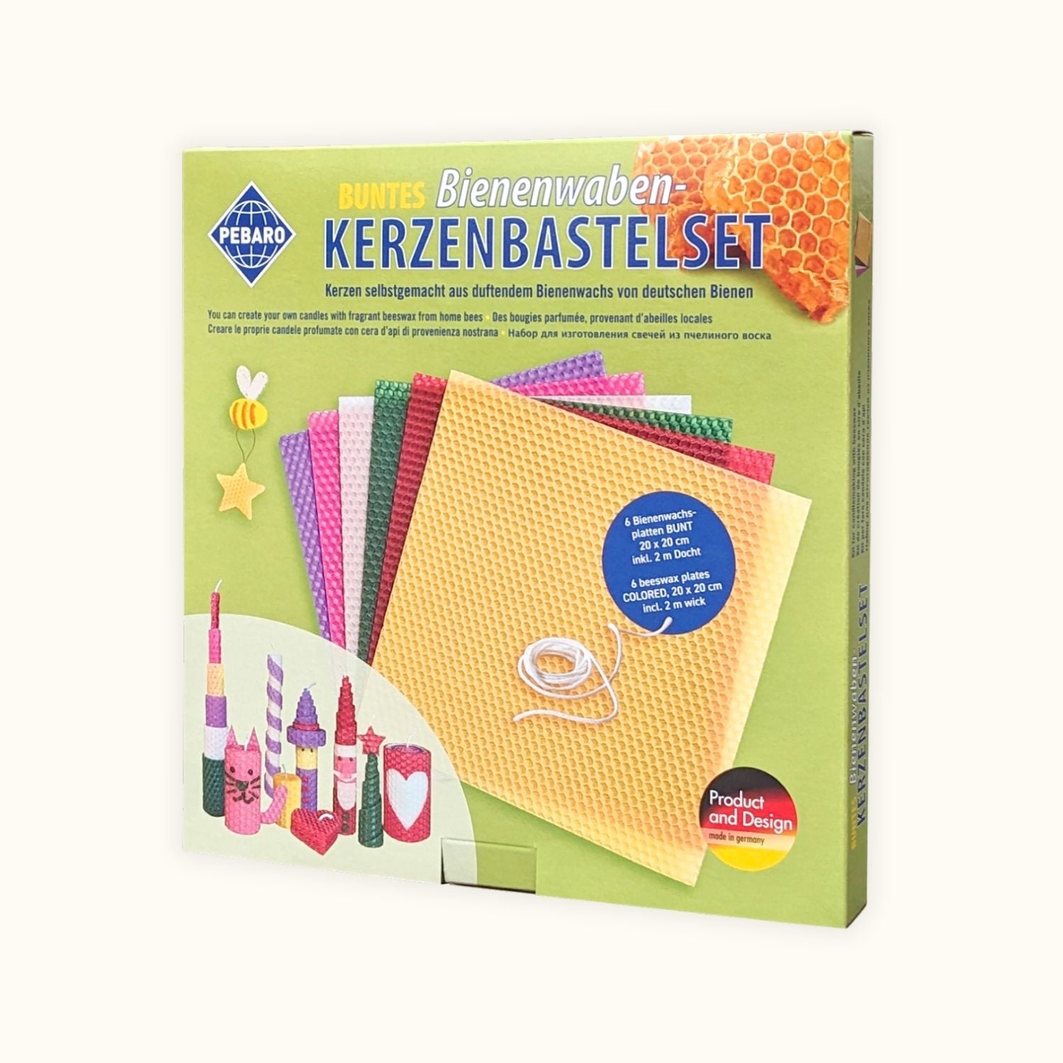 Bienenwaben-Kerzenbastelset bunt