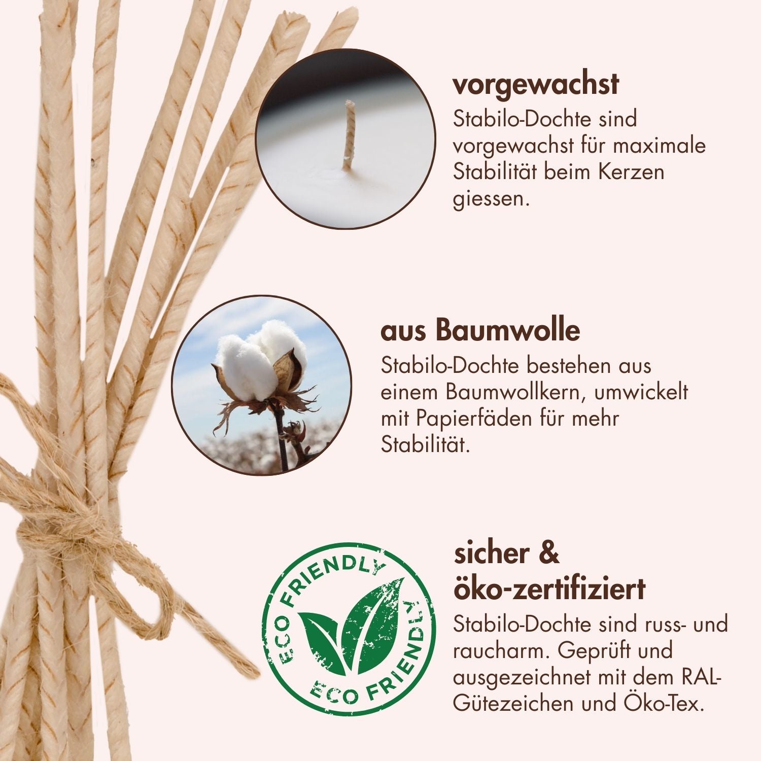 Baumwolle Kerzendocht "Stabilo" inkl. Standfuss