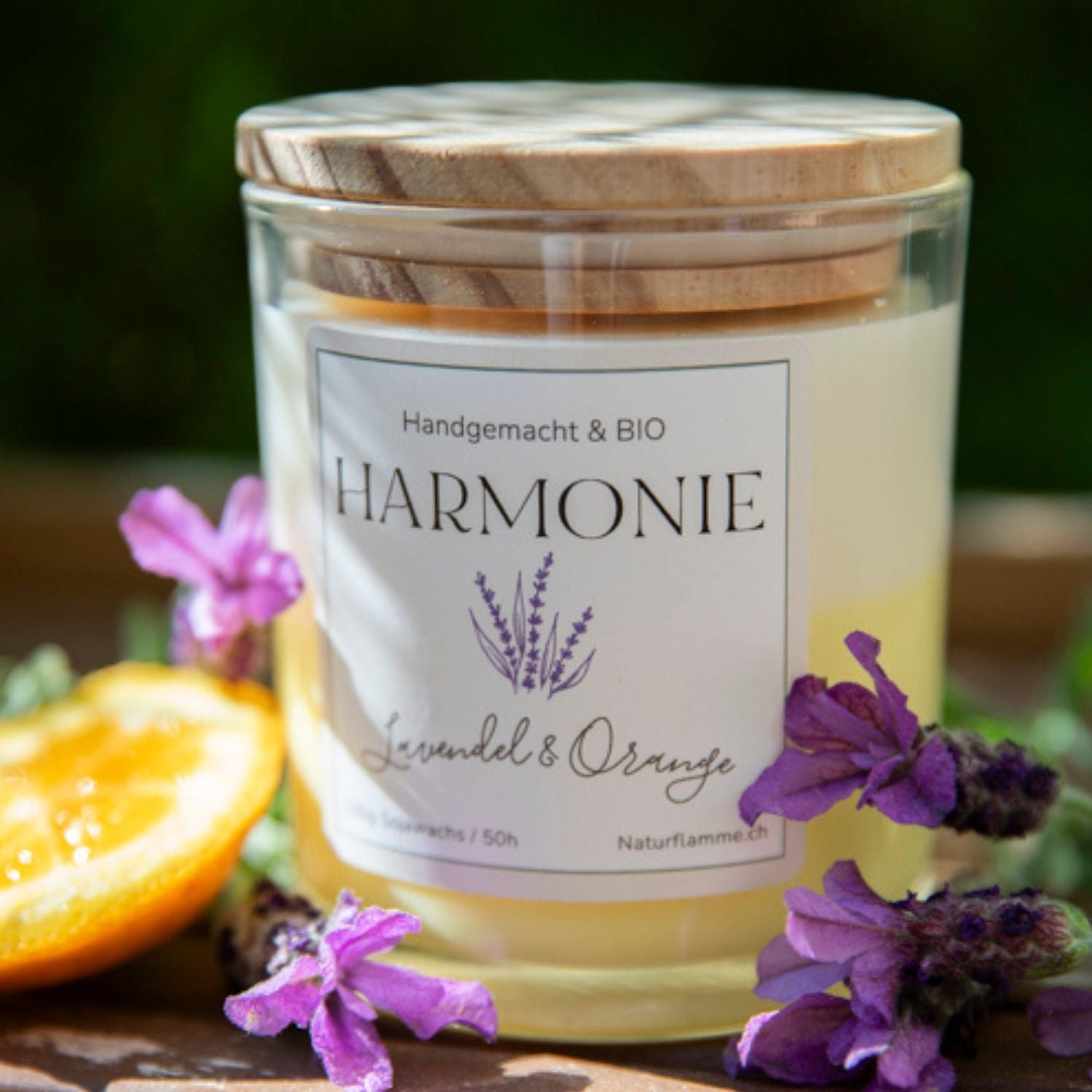 Zweifarbige Duftkerze "Harmonie" Lavendel & Orange Bio