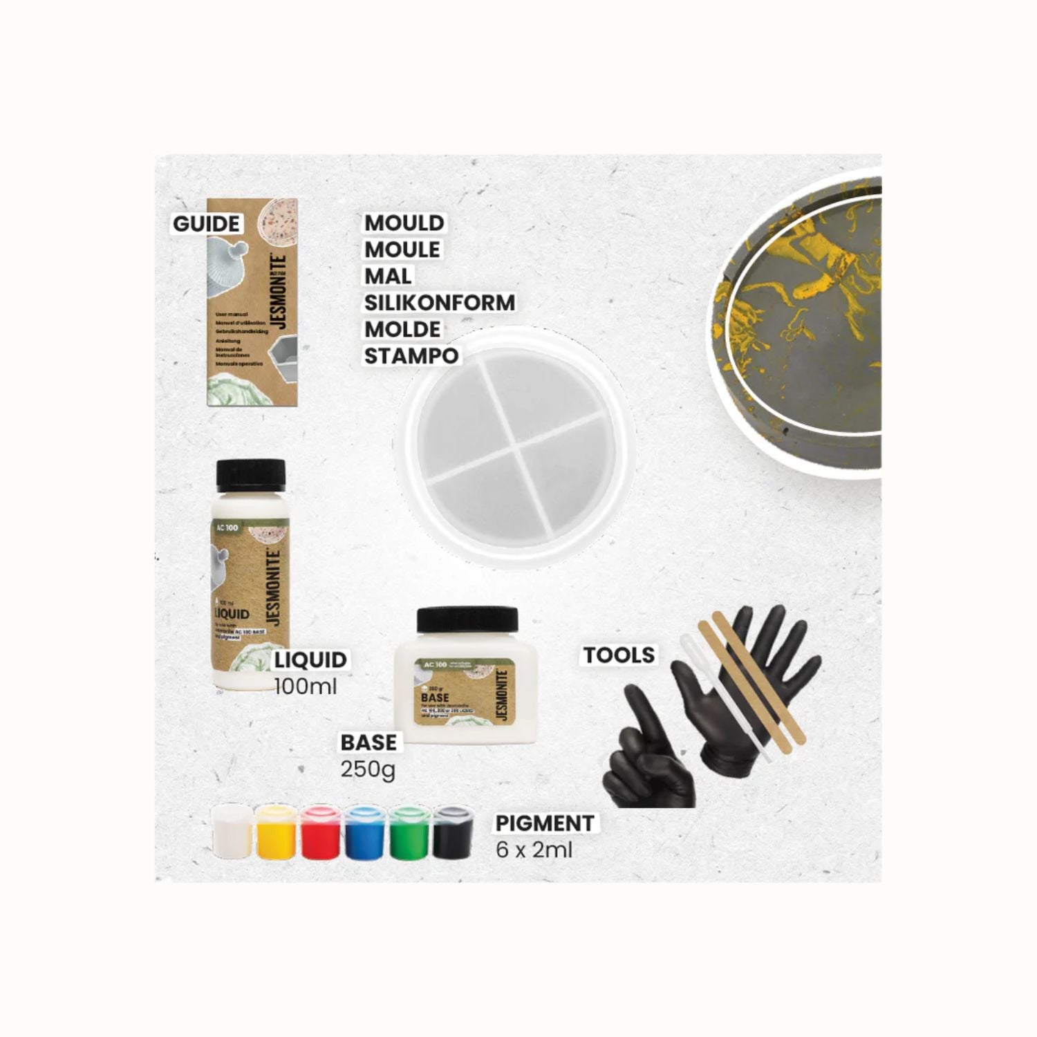 Jesmonite AC100 Mini Starter-Kit Untersetzer rund