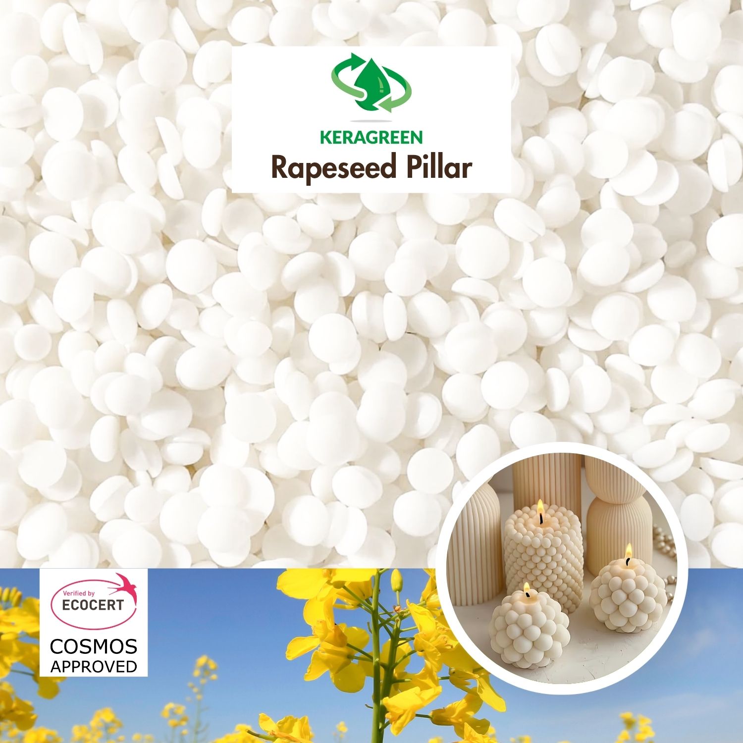 Bio Rapswachs Keragreen Rapeseed Pillar 95 für Standkerzen