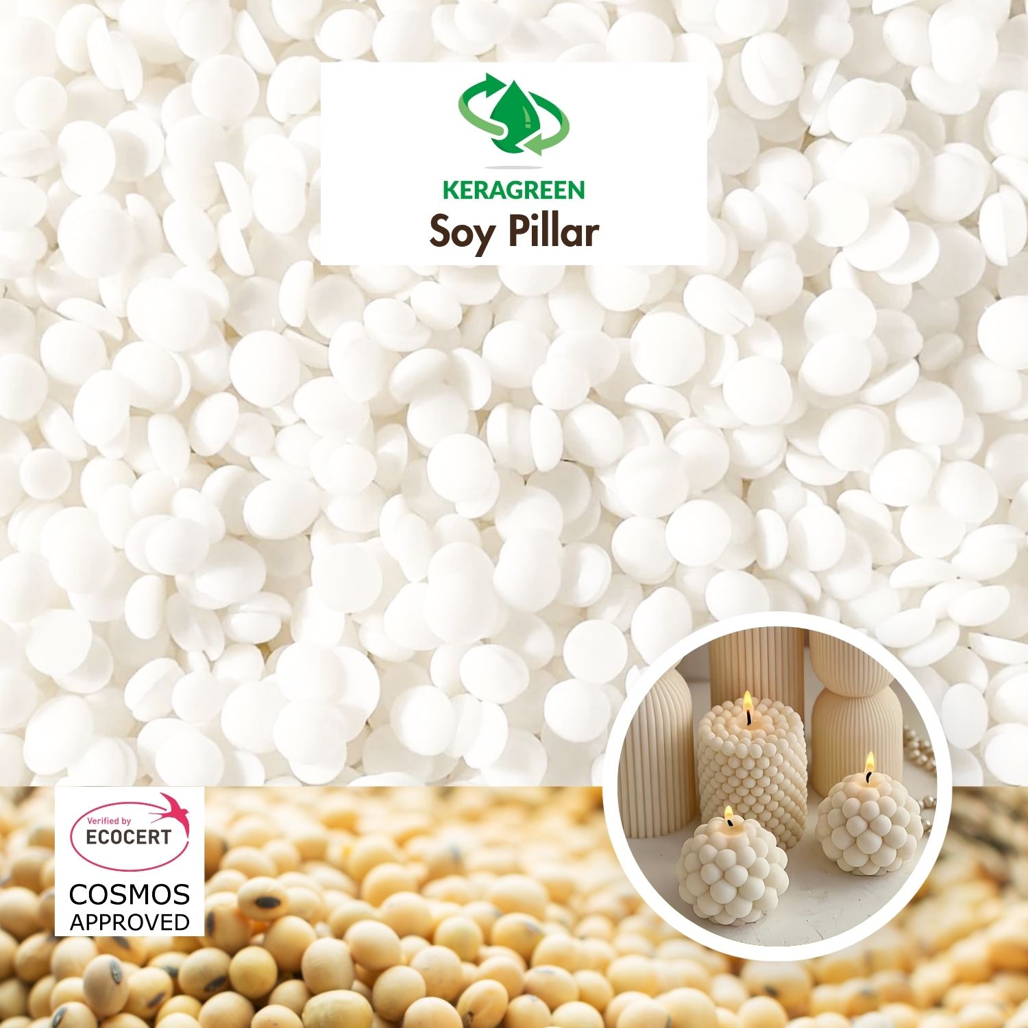 Bio Sojawachs Keragreen Soy Pillar für Standkerzen