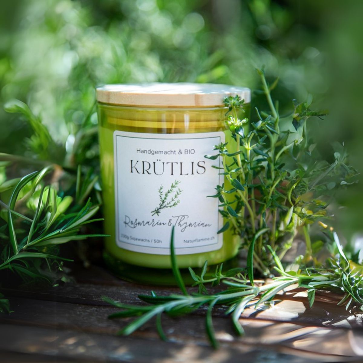 Mediterrane Kräuterkerze "Krütlis" Rosmarin & Thymian Bio