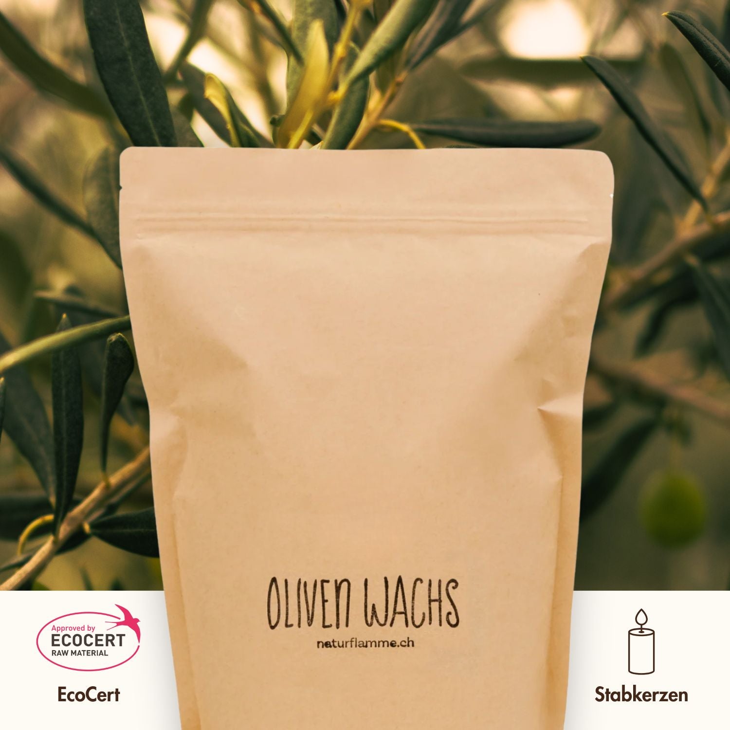 Bio Olivenwachs Pastillen «Keragreen Olive Pillar» für Standkerzen