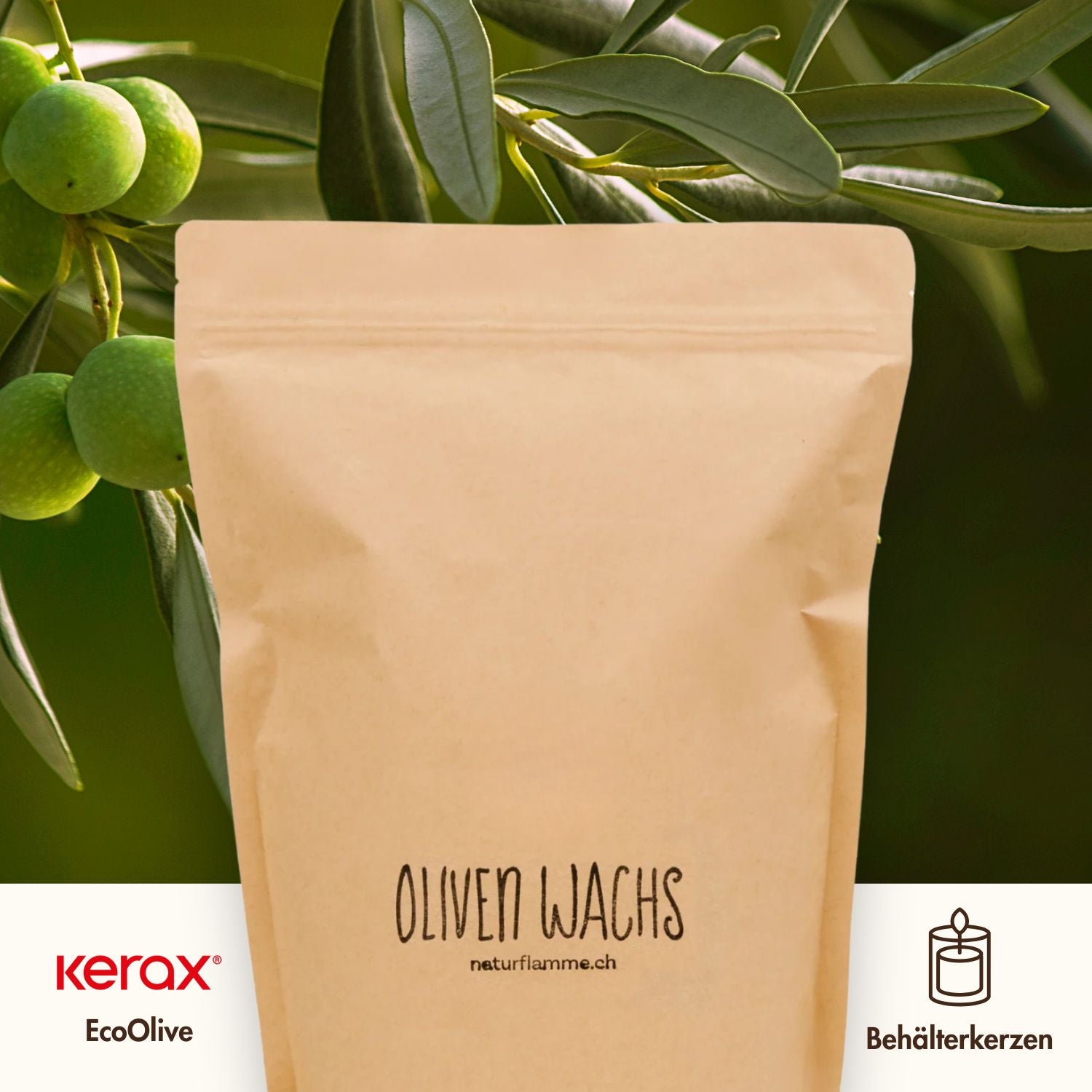 Olivenwachs Pastillen «EcoOlive Container» für Behälterkerzen