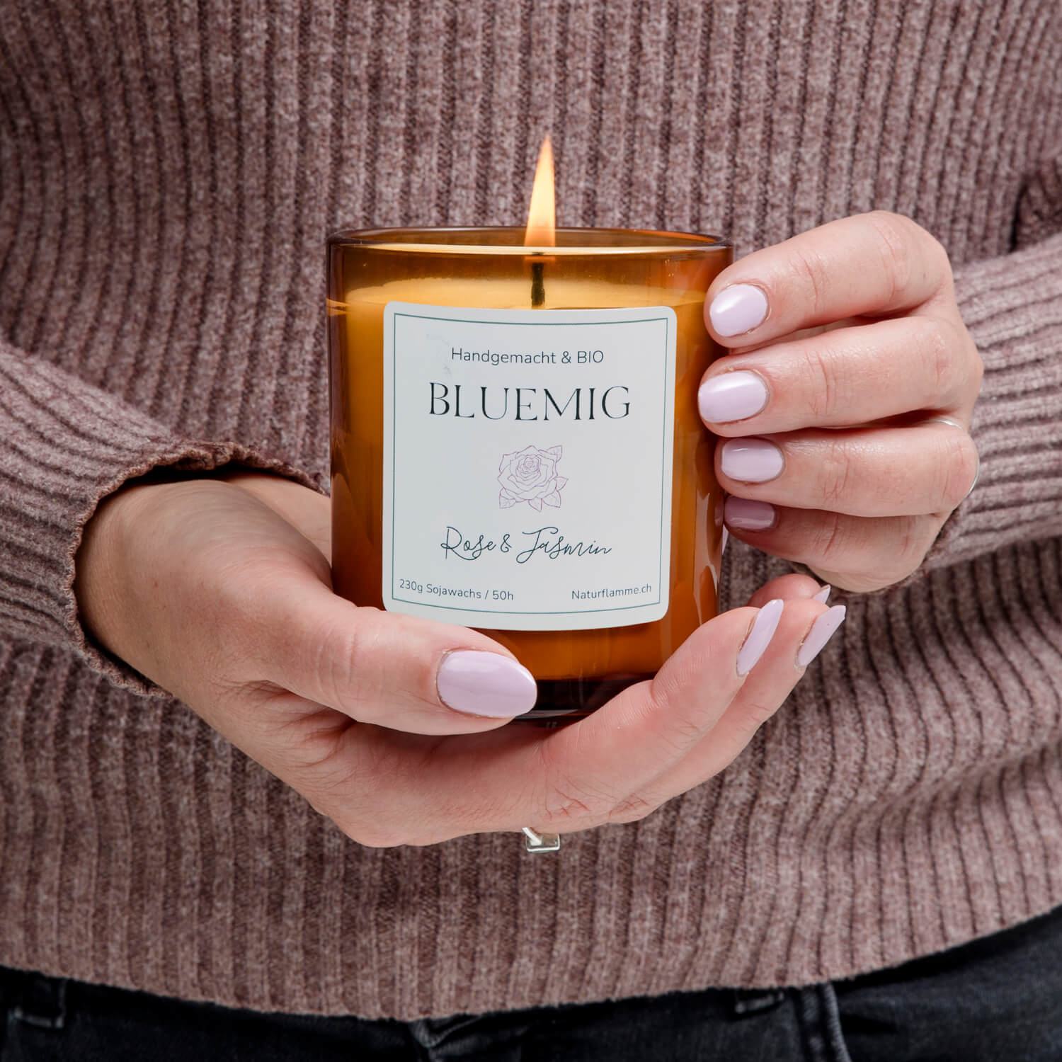 Blumenkerze "Bluemig" Rose & Jasmin Bio