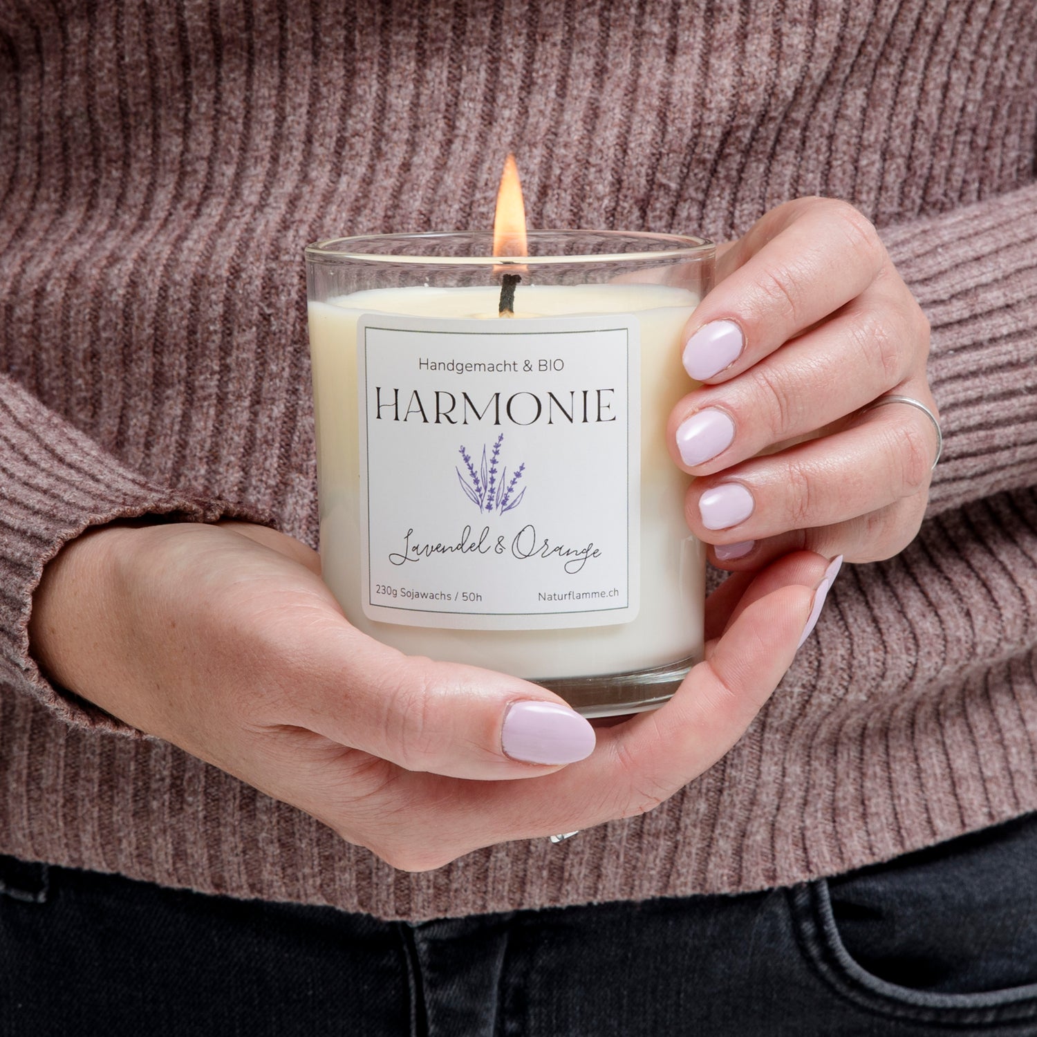 Zweifarbige Duftkerze "Harmonie" Lavendel & Orange Bio